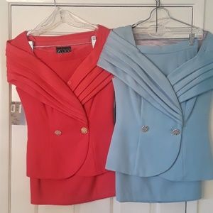 Blue or Pink off the shoulder jacket and skirt set
